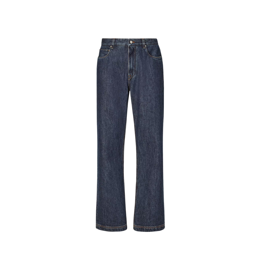 Pantalon jean FENDI droit denim coton bleu poche FF