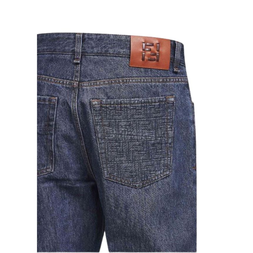 Pantalon jean FENDI droit denim coton bleu poche FF