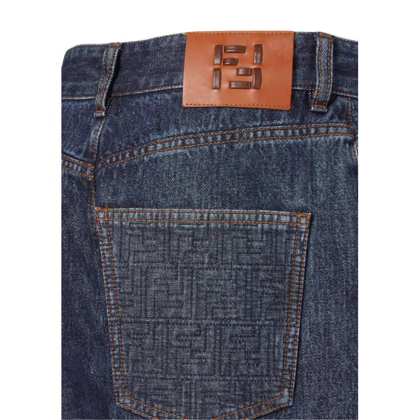 Pantalon jean FENDI droit denim coton bleu poche FF