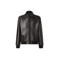 Blouson zippé cuir agneau noir broderie logo ton sur ton dos