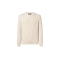 Pull col rond laine beige gris broderie logo ton sur ton