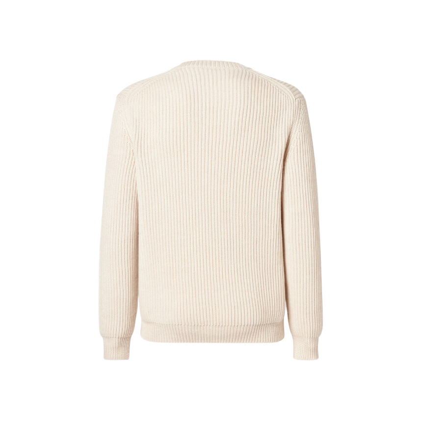 Pull col rond FENDI laine beige gris broderie logo ton sur ton