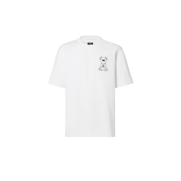 T-shirt col rond FENDI coton blanc Chien Ito