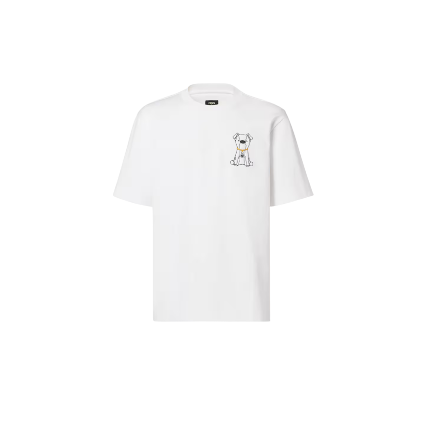 T-shirt col rond FENDI coton blanc Chien Ito