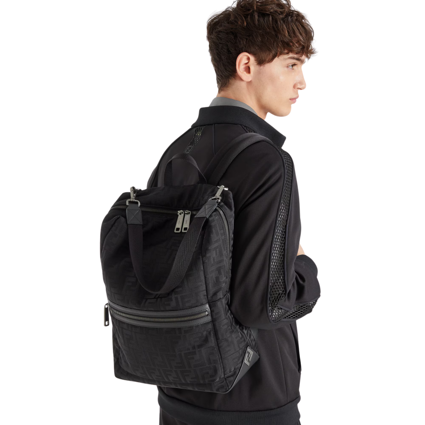 Sac à dos Fendi Lui jacquard nylon FF noir