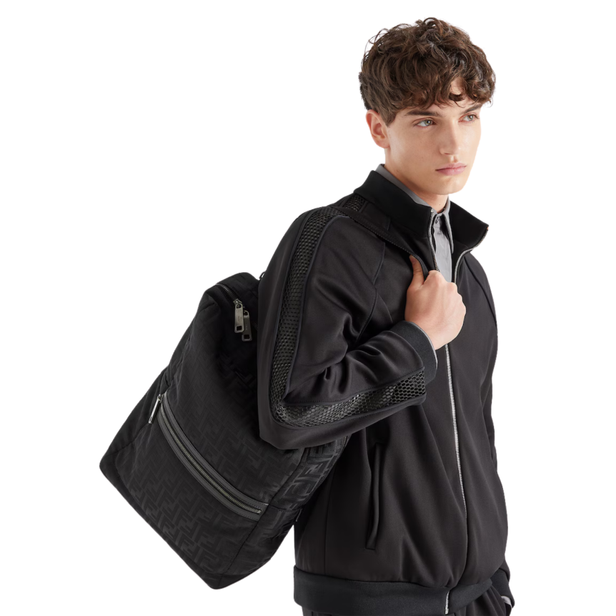 Sac à dos Fendi Lui jacquard nylon FF noir