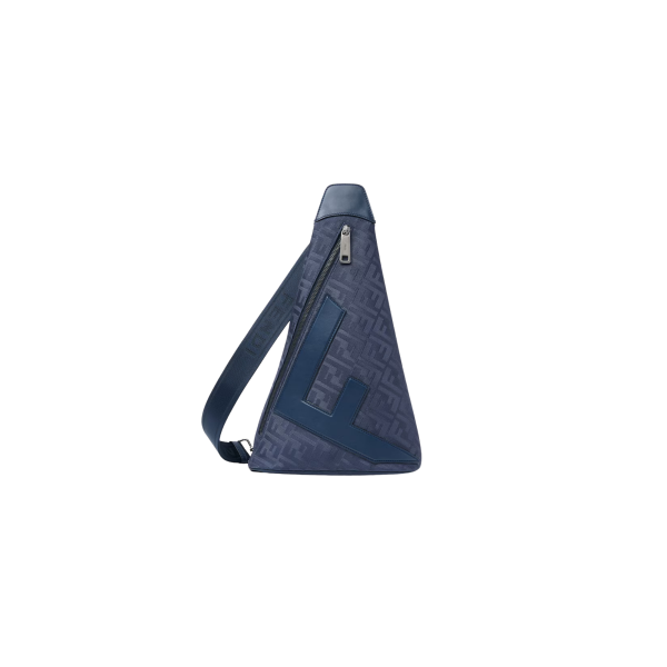 Sac à dos à Fendi Cono  Large bretelle simple Triangle nylon FF bleu foncé cuir bleu