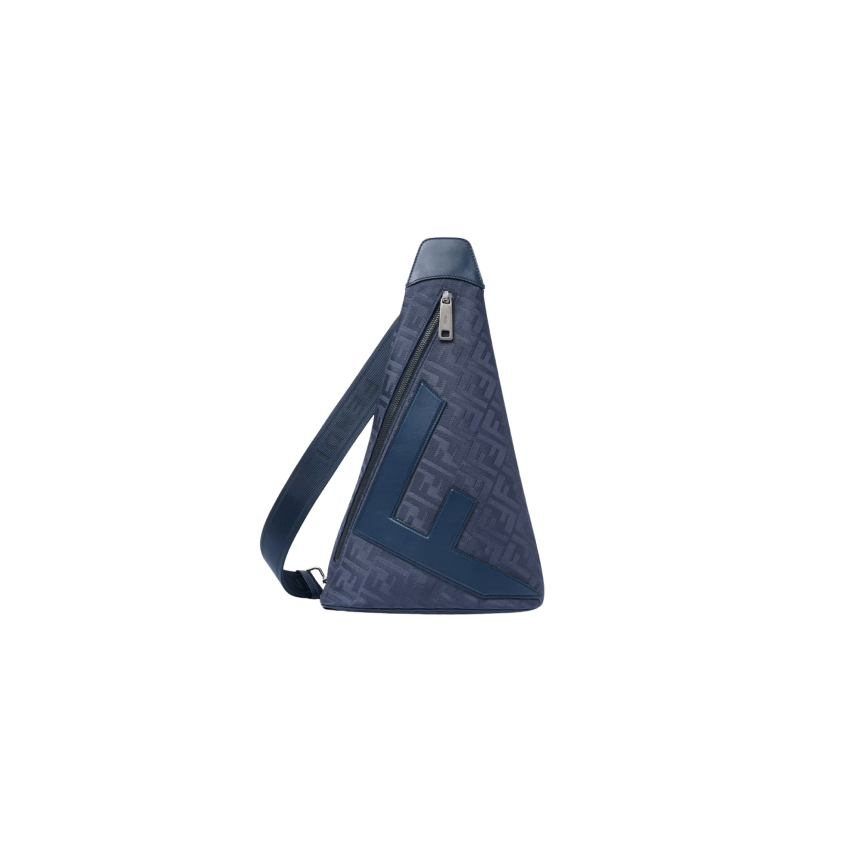 Sac à dos à Fendi Cono  Large bretelle simple Triangle nylon FF bleu foncé cuir bleu
