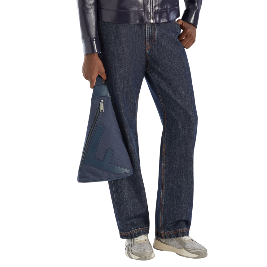 Sac à dos à Fendi Cono  Large bretelle simple Triangle nylon FF bleu foncé cuir bleu