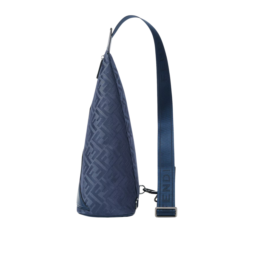 Sac à dos à Fendi Cono  Large bretelle simple Triangle nylon FF bleu foncé cuir bleu