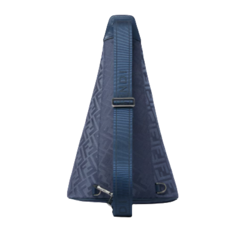 Sac à dos à Fendi Cono  Large bretelle simple Triangle nylon FF bleu foncé cuir bleu