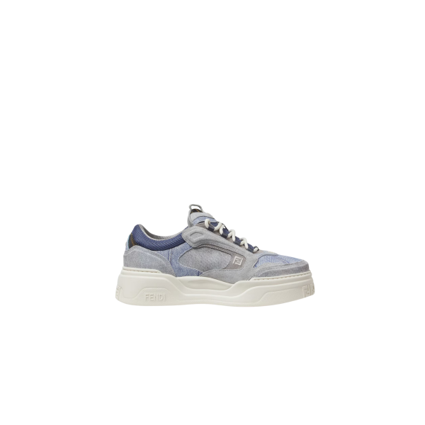 Basket basse Sneaker Fendi Force cuir suédé effet denim bleu clair