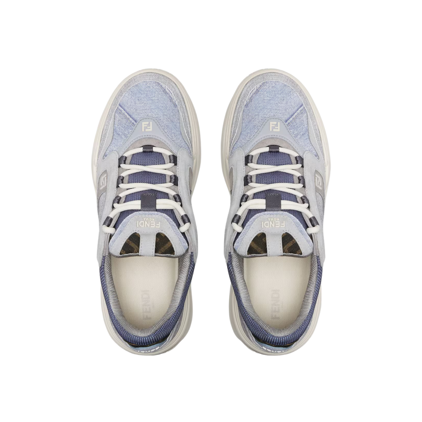 Basket basse Sneaker Fendi Force cuir suédé effet denim bleu clair