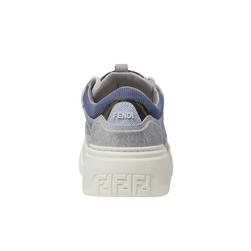 Basket basse Sneaker Fendi Force cuir suédé effet denim bleu clair