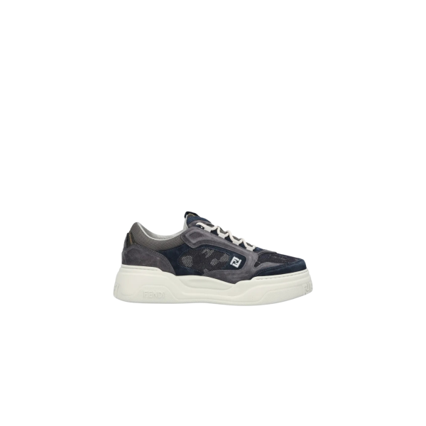 Basket basse Sneaker Fendi Force cuir suédé effet denim bleu marine