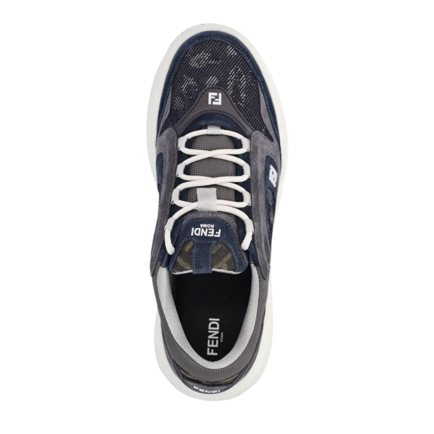 Basket basse Sneaker Fendi Force cuir suédé effet denim bleu marine