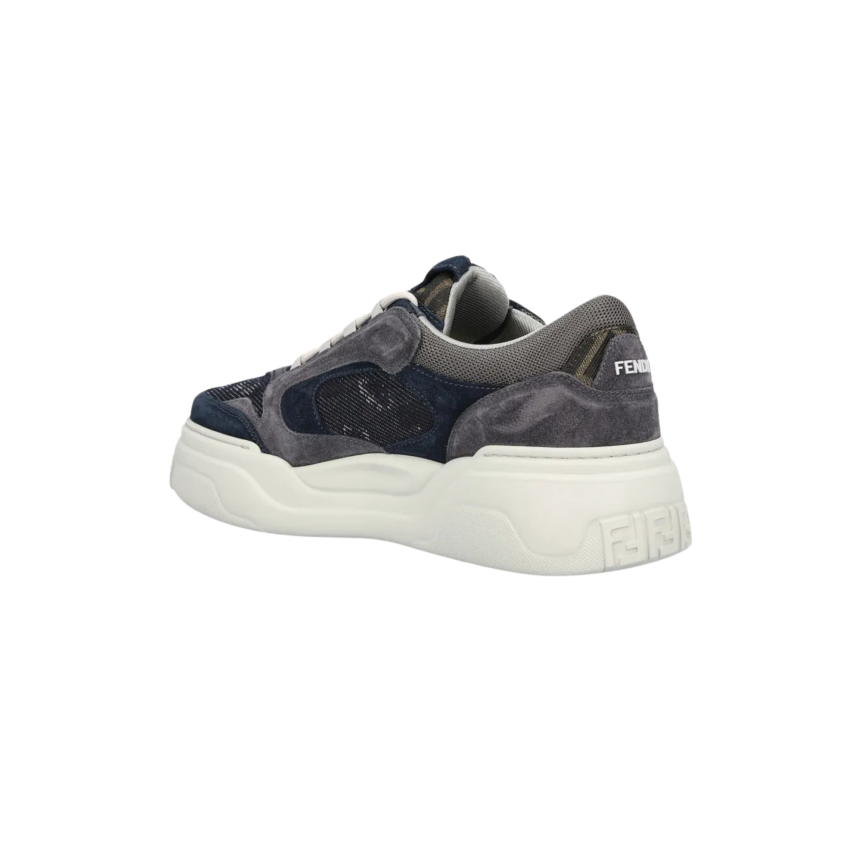 Basket basse Sneaker Fendi Force cuir suédé effet denim bleu marine