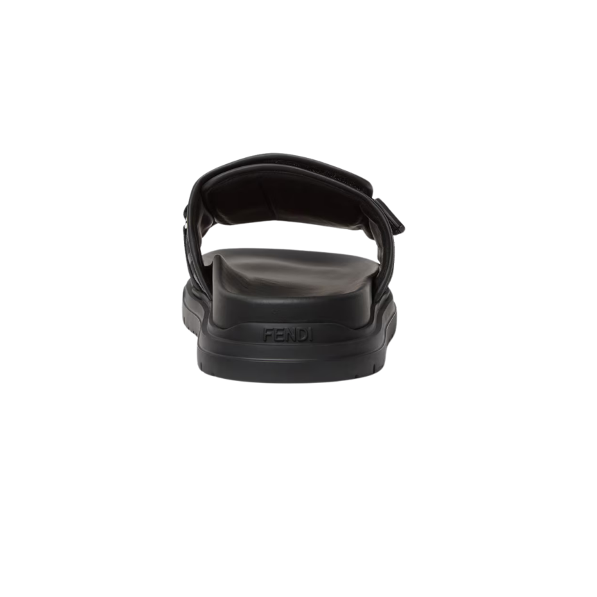 Sandales à bride large FENDI Chunky fermeture scratch nylon jacquard FF cuir noir