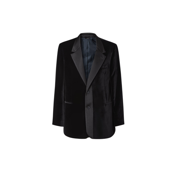 Blazer smoking FENDI simple boutonnage coton velours noir col soie satin