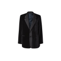 Blazer smoking simple boutonnage coton velours noir col soie satin