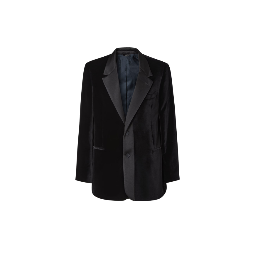 Blazer smoking FENDI simple boutonnage coton velours noir col soie satin