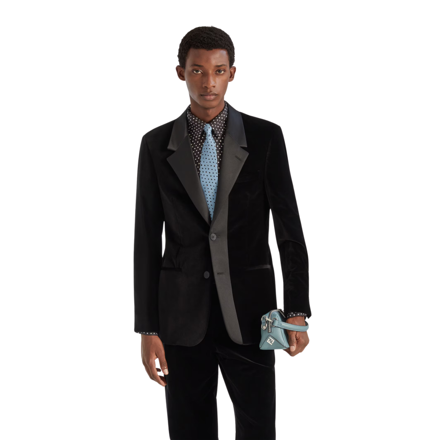 Blazer smoking FENDI simple boutonnage coton velours noir col soie satin