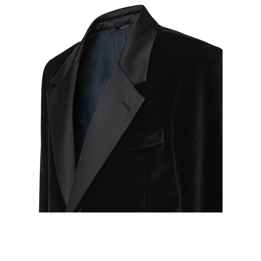 Blazer smoking FENDI simple boutonnage coton velours noir col soie satin