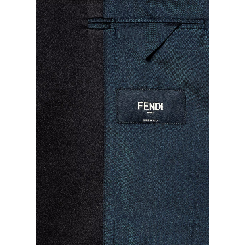 Blazer smoking FENDI simple boutonnage coton velours noir col soie satin