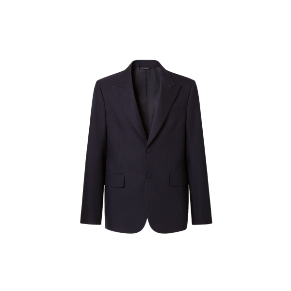 FENDI Veste droite simple boutonnage laine coton bleu nuit jacquard rayure surpiquée ton sur ton