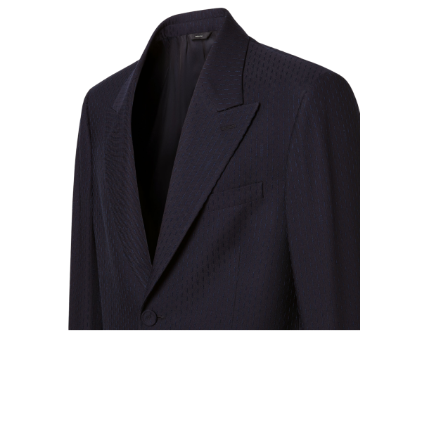 FENDI Veste droite simple boutonnage laine coton bleu nuit jacquard rayure surpiquée ton sur ton