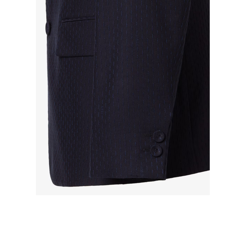 FENDI Veste droite simple boutonnage laine coton bleu nuit jacquard rayure surpiquée ton sur ton