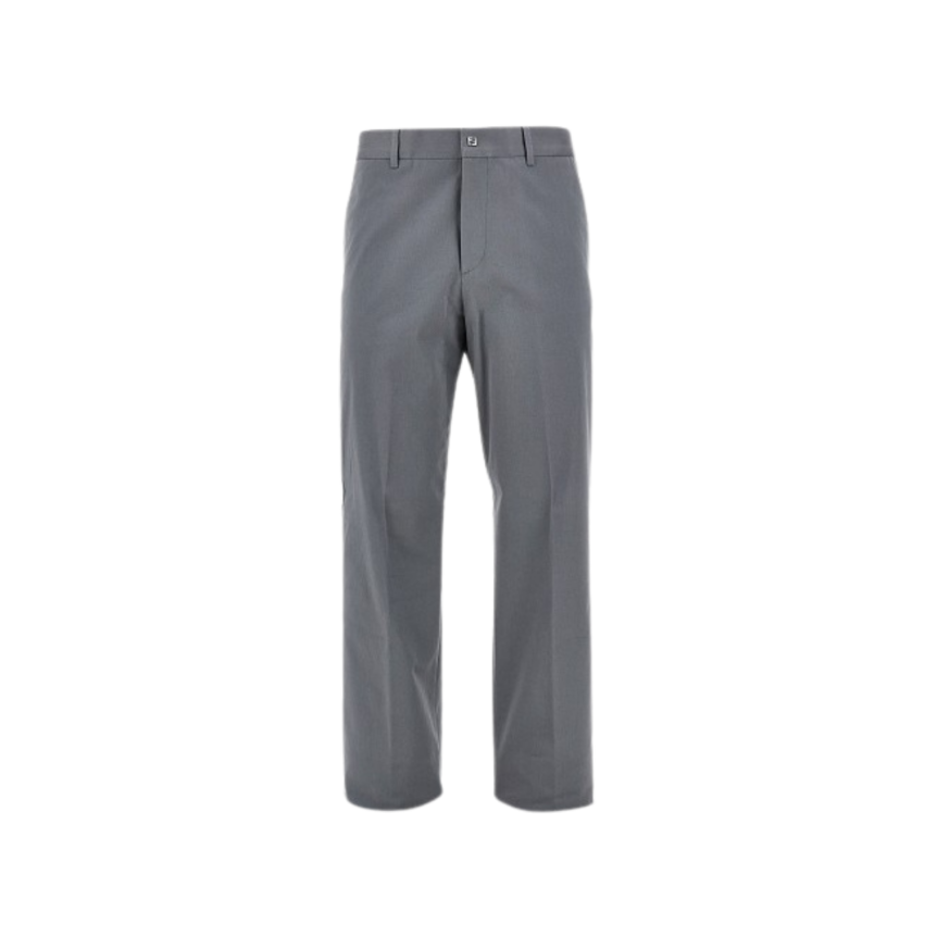 Pantalon cigarette FENDI gabardine coton stretch gris logo micro FF métal