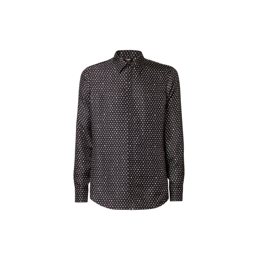 Chemise FENDI manche longue soie noir pois