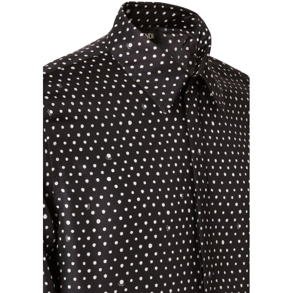 Chemise FENDI manche longue soie noir pois