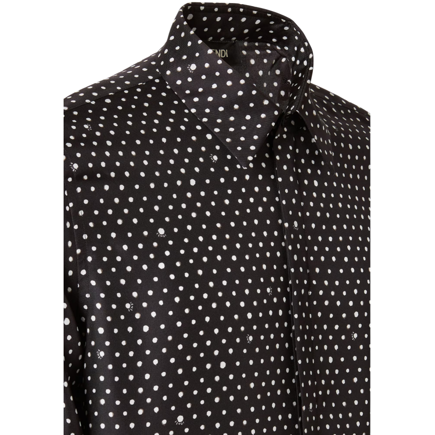 Chemise FENDI manche longue soie noir pois