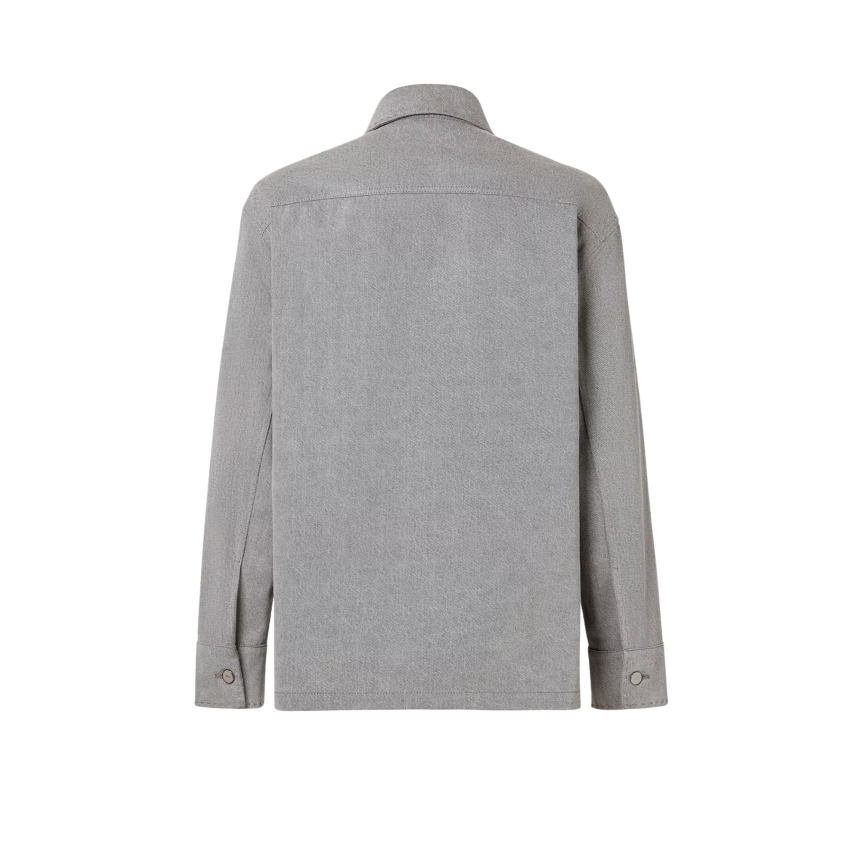Veste simple boutonnage FENDI sur chemise denim coton jean délavé gris clair broderie FF poche poitrine