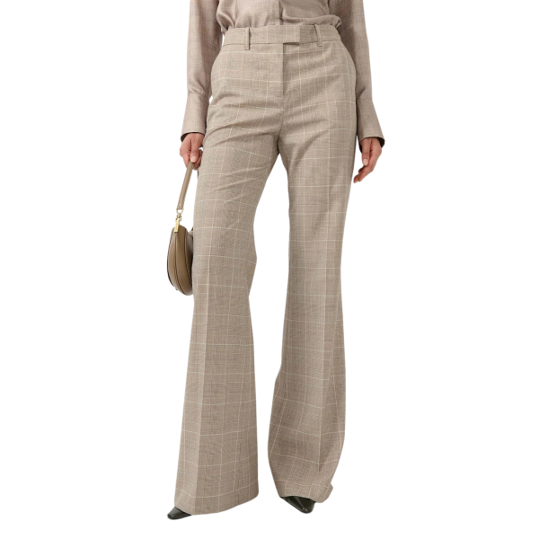 Pantalon évasé BARBARA BUI laine carreaux Prince de Galles beige sable