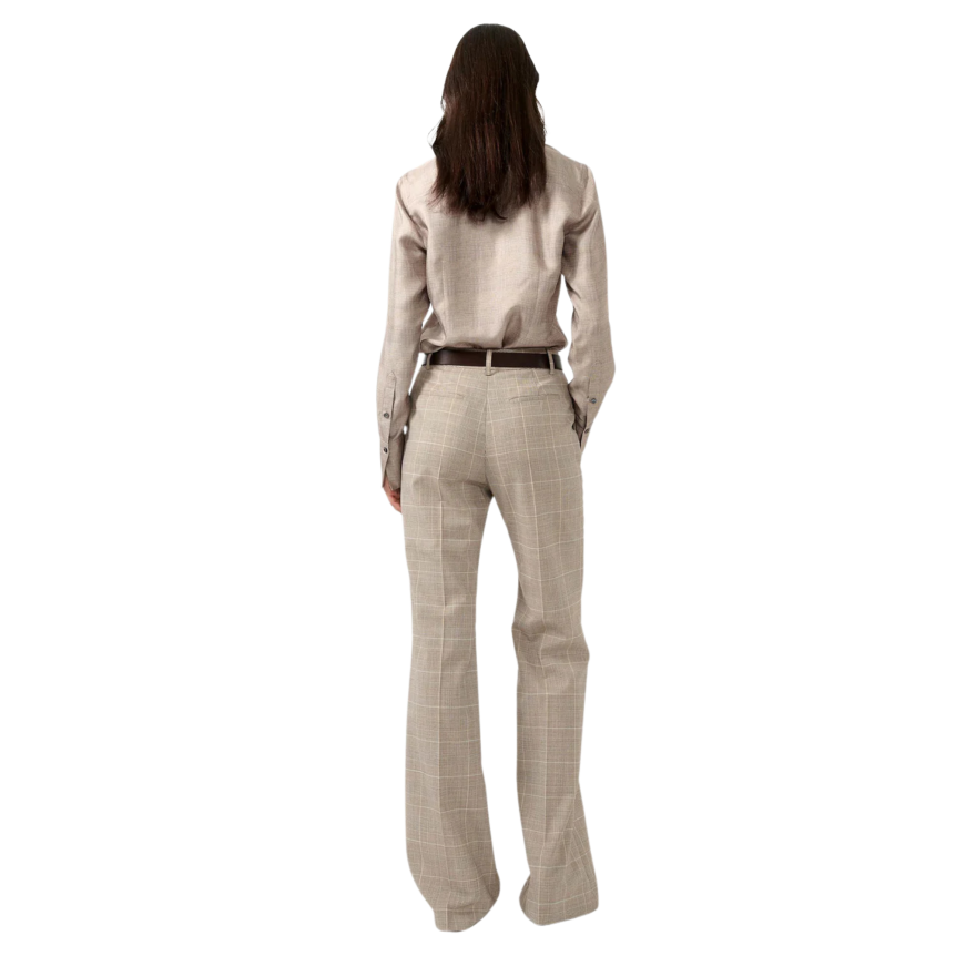 Pantalon évasé BARBARA BUI laine carreaux Prince de Galles beige sable