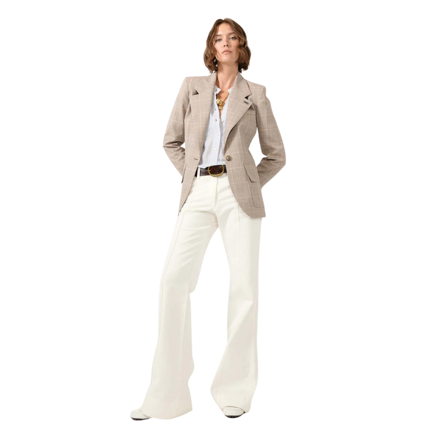 Veste de costume BARBARA BUI un bouton laine carreaux Prince de Galles beige sable