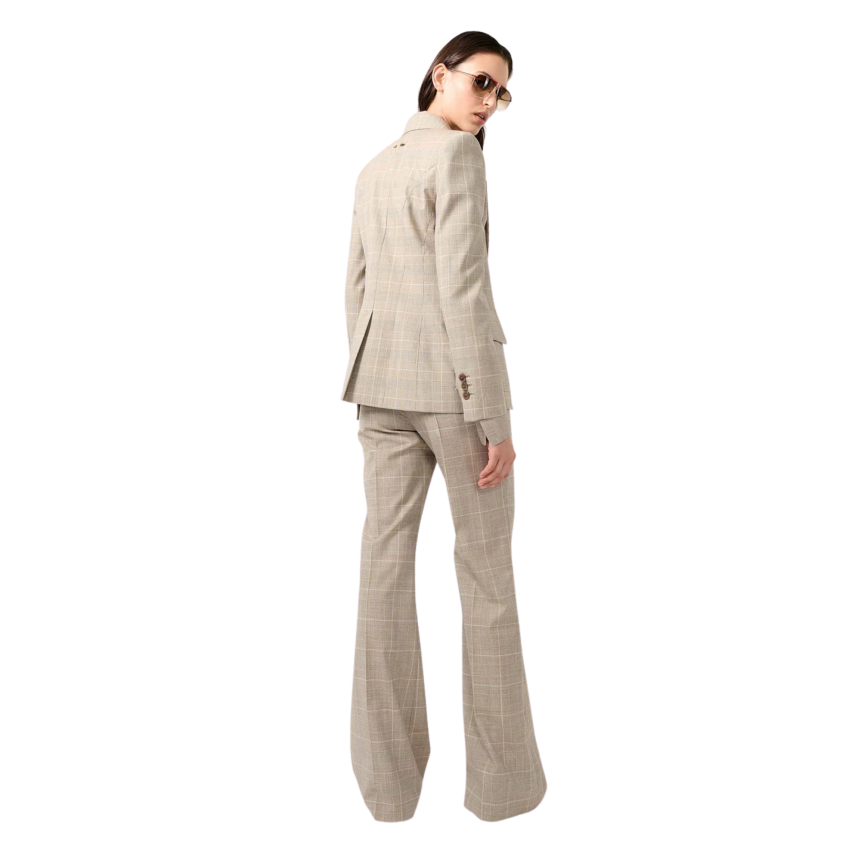 Veste de costume BARBARA BUI un bouton laine carreaux Prince de Galles beige sable