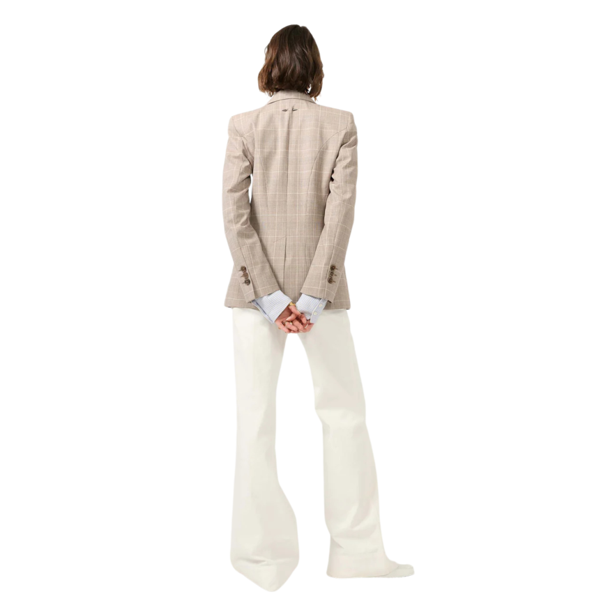 Veste de costume BARBARA BUI un bouton laine carreaux Prince de Galles beige sable