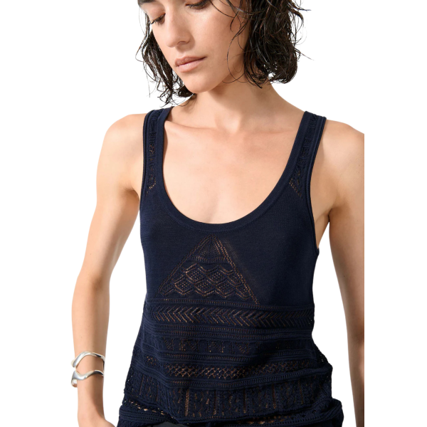 Top Débardeur BARBARA BUI maille ajourée coton modal bleu navy
