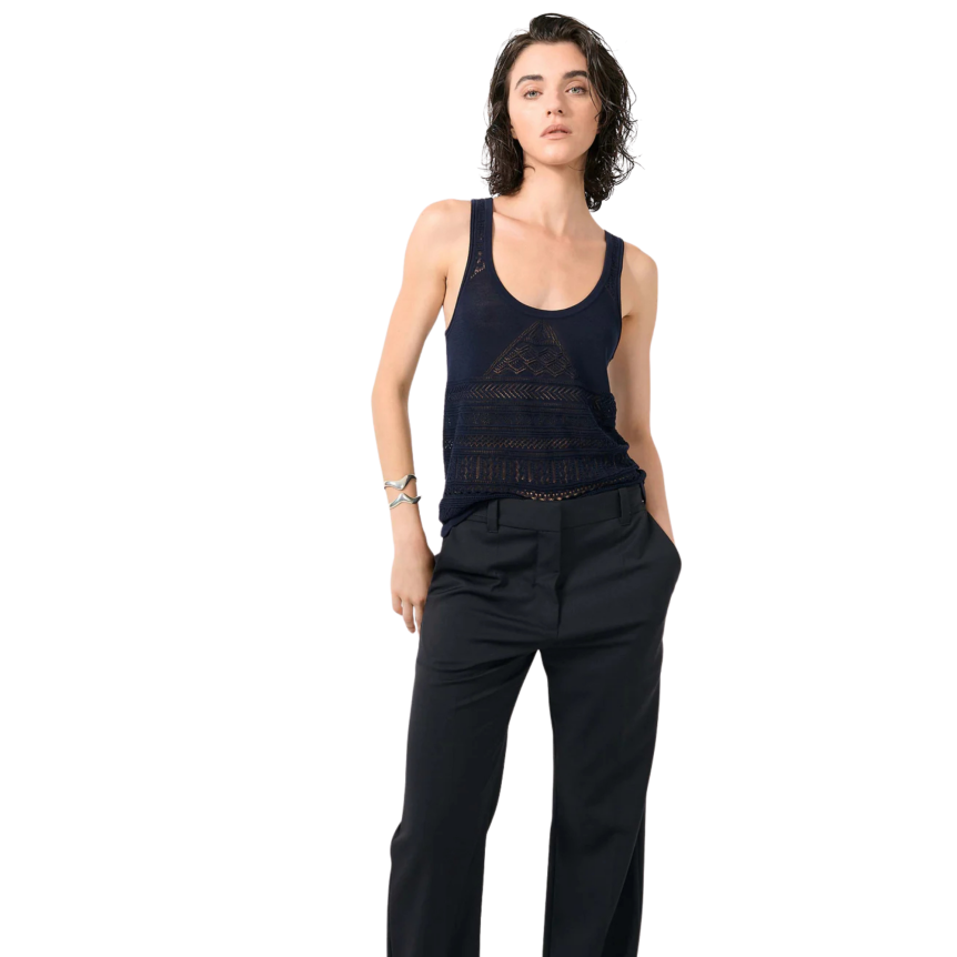 Top Débardeur BARBARA BUI maille ajourée coton modal bleu navy