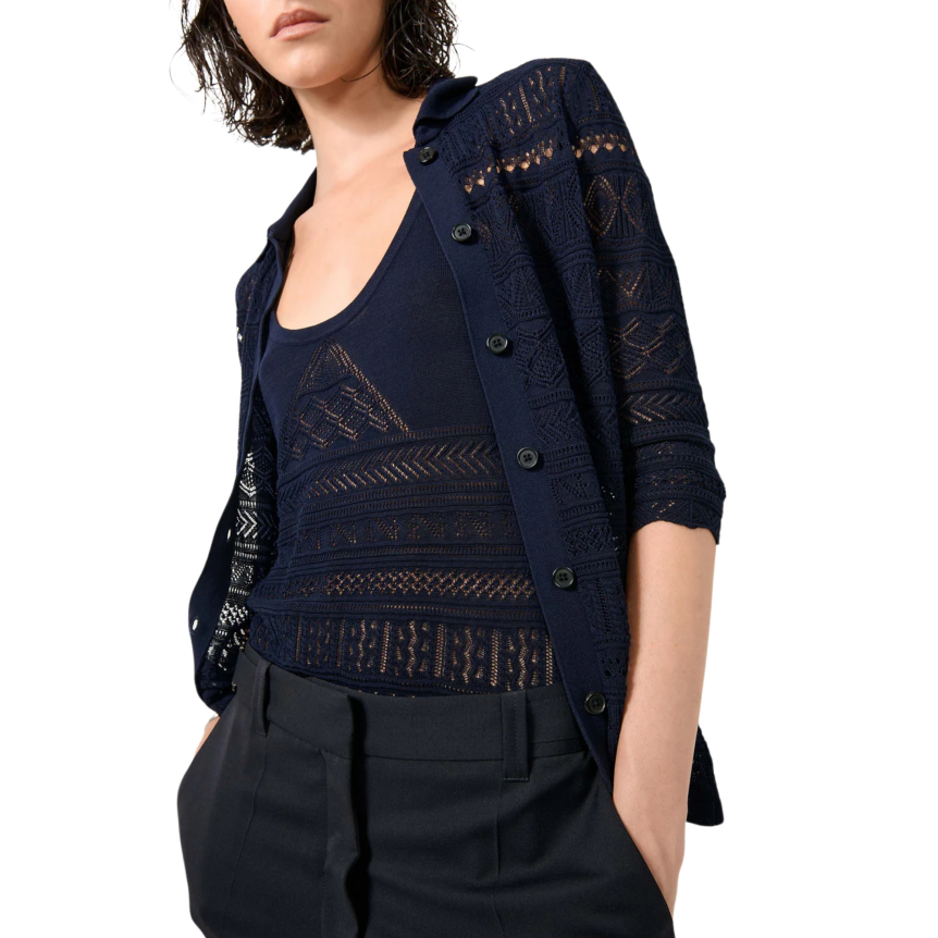 Top Débardeur BARBARA BUI maille ajourée coton modal bleu navy