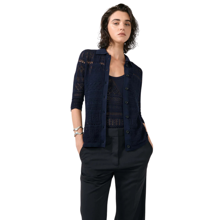 Top Débardeur BARBARA BUI maille ajourée coton modal bleu navy