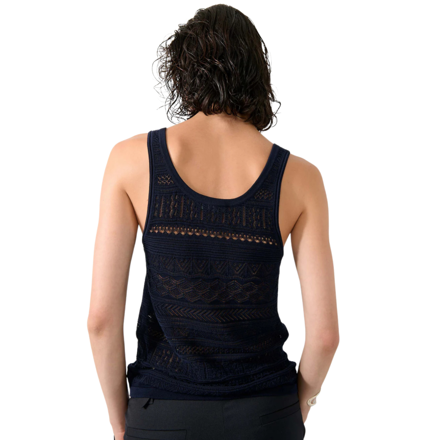 Top Débardeur BARBARA BUI maille ajourée coton modal bleu navy