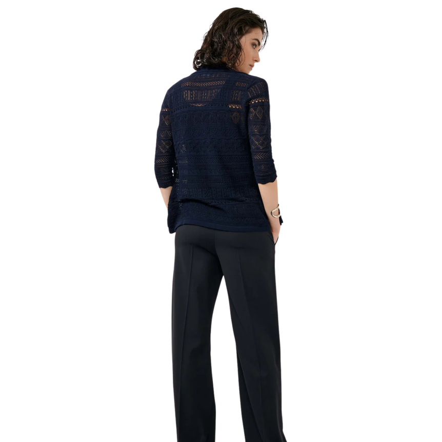 Cardigan à boutons BARBARA BUI col polo maille ajourée coton modal bleu navy