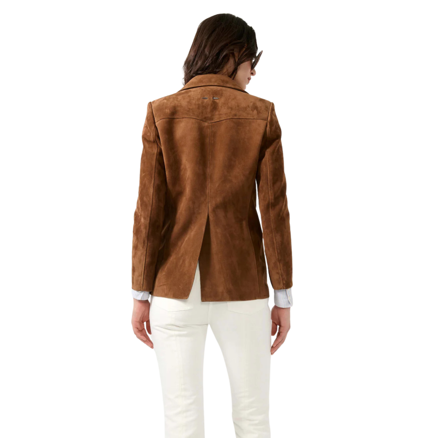 Veste boutonnée BARBARA BUI cuir agneau velours marron poche plaquée