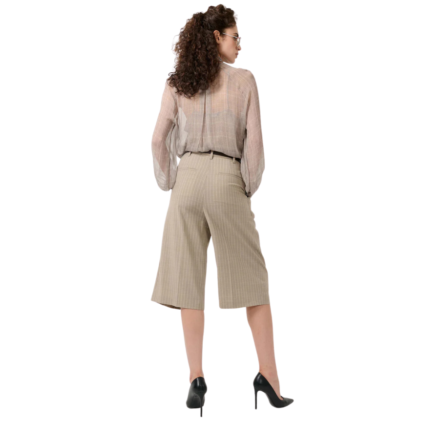 Bermuda long polyester laine beige rayures écru poches