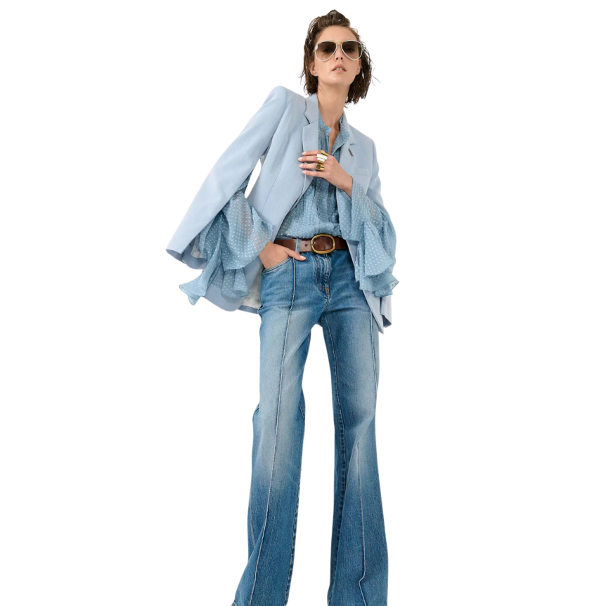 Chemise BARBARA BUI soie plumetis bleu ciel manches volants